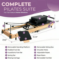 Pilates Reformer Designed for Home Workouts, Foldable Wooden Construction, 70+ Guided Programs, Complete Accessories