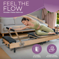 Pilates Reformer Designed for Home Workouts, Foldable Wooden Construction, 70+ Guided Programs, Complete Accessories