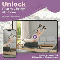 Pilates Reformer Designed for Home Workouts, Foldable Wooden Construction, 70+ Guided Programs, Complete Accessories