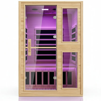 2 Person Far Infrared Sauna with Smart APP Control, Canadian Hemlock Wood Indoor Sauna Room, 2000W Low EMF Fast Heating Home Dry Sauna, 7 Color Chromotherapy, Bluetooth Speakers for Relaxation