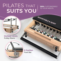 Foldable Wooden Pilates Reformer for Home, 70+ Guided Workouts