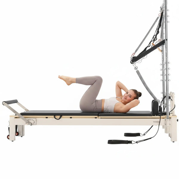Pilates Reformer Built for Home Studio Use, Foldable Design, 5 Spring Resistance, 400 lb Capacity, Solid Wood