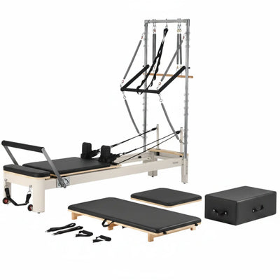 Pilates Reformer Built for Home Studio Use, Foldable Design, 5 Spring Resistance, 400 lb Capacity, Solid Wood