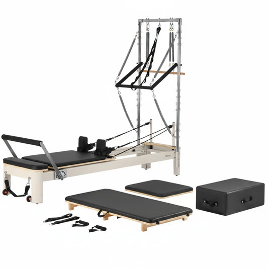 Pilates Reformer Built for Home Studio Use, Foldable Design, 5 Spring Resistance, 400 lb Capacity, Solid Wood
