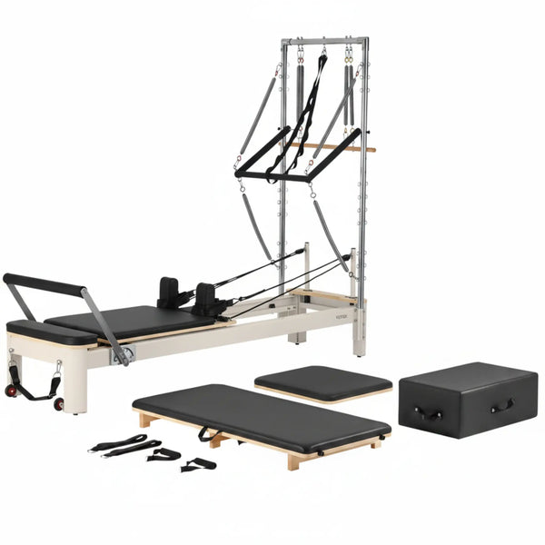 Pilates Reformer Built for Home Studio Use, Foldable Design, 5 Spring Resistance, 400 lb Capacity, Solid Wood