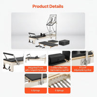 Pilates Reformer Built for Home Studio Use, Foldable Design, 5 Spring Resistance, 400 lb Capacity, Solid Wood